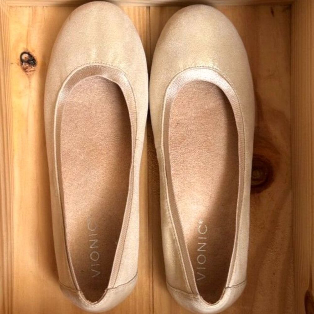 Vionic Anita Flat Metallic Gold Suede Ballet Flats Size 7 Retired Color